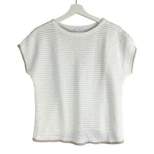 Pure Jill Petite White Knit Linen Cotton Blend Short Sleeve Top Sweater S